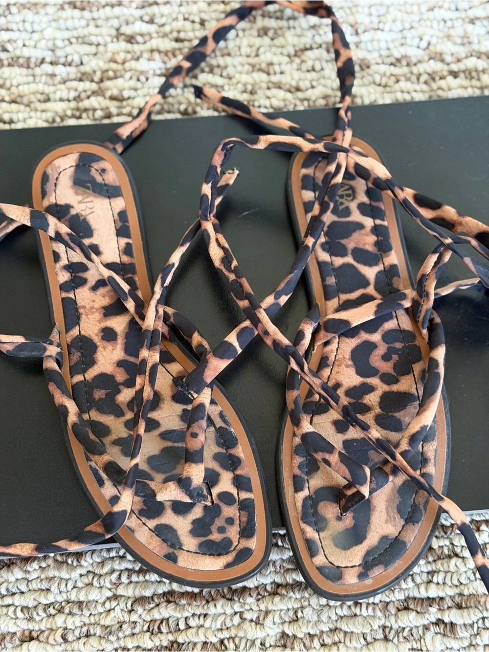Zara Leopard Print Lace-Up Men’s Sandals - Brown & Black